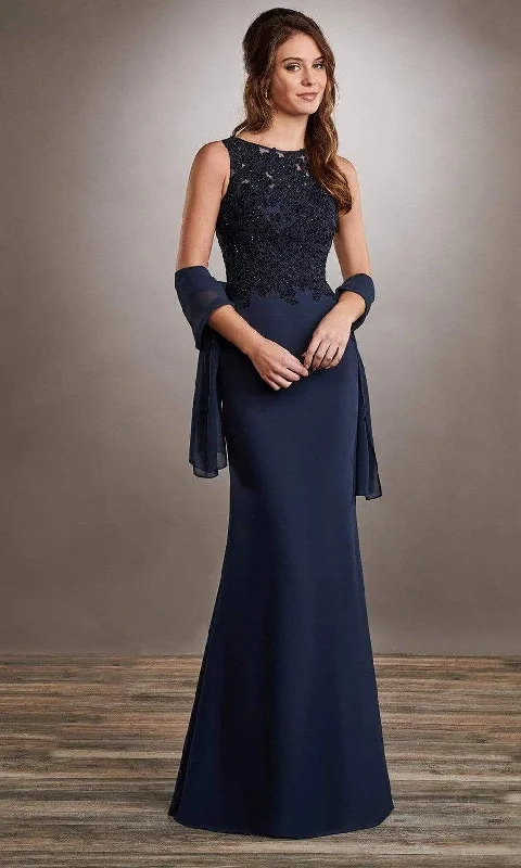 Mary's Bridal - Beaded Lace Chiffon Trumpet Dress MB8060SC - 1 pc Navy In Size 6 Available